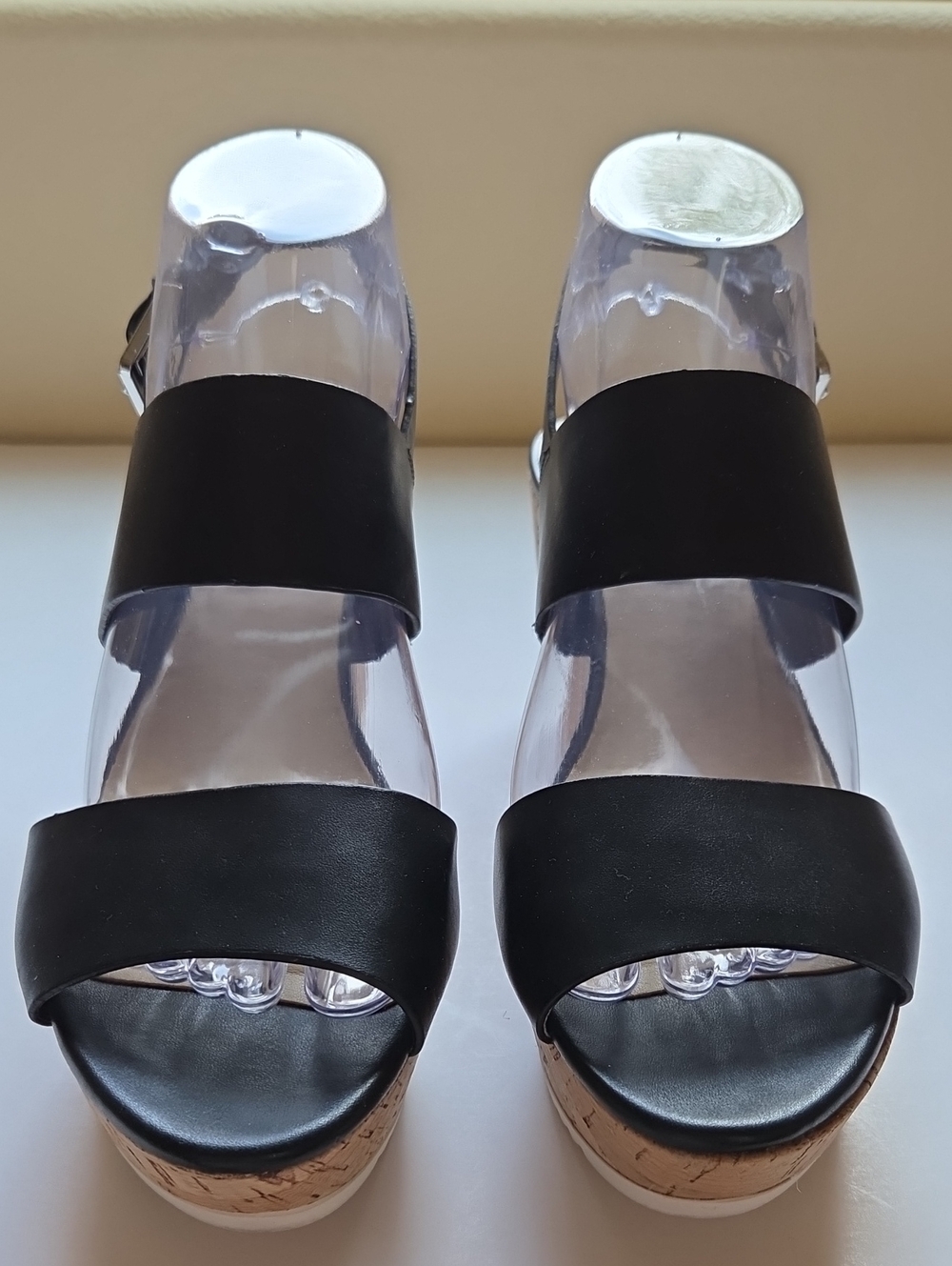 Nine West Dera Wedge Leather Sandals, Black Leather, Size 8M